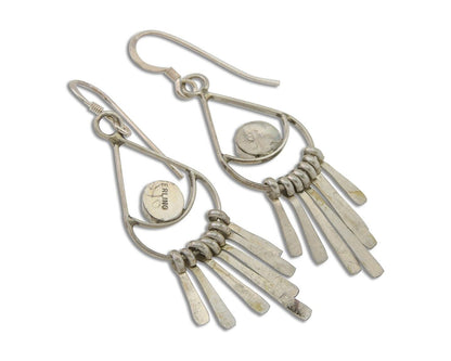 Navajo Dangle Earrings 925 Silver Natural Turquoise Artist Signed JB C.80's