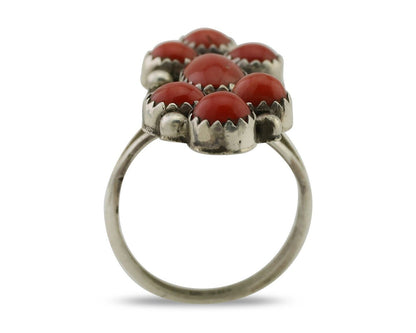 Navajo Ring 925 Silver Mediterranean Coral Native American Artist C.80's