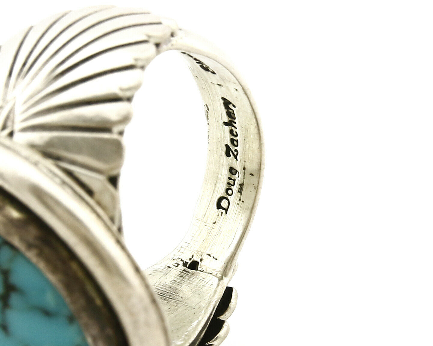 Navajo Ring .925 SOLID Silver Kingman Turquoise Signed Artist Doug Zachary C.80s