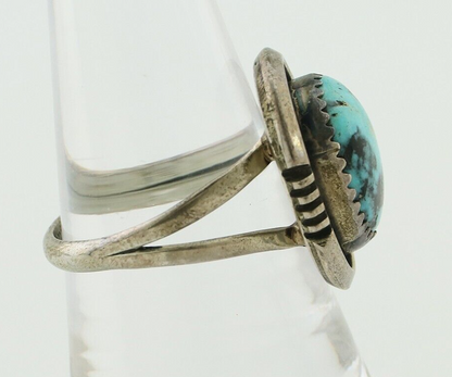 Navajo Ring 925 Silver Natural Mined Blue Turquoise Native American Artist C80s