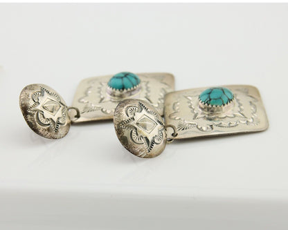Navajo Dangle Earrings 925 Silver Natural Blue Turquoise Artist Signed LS C.80's