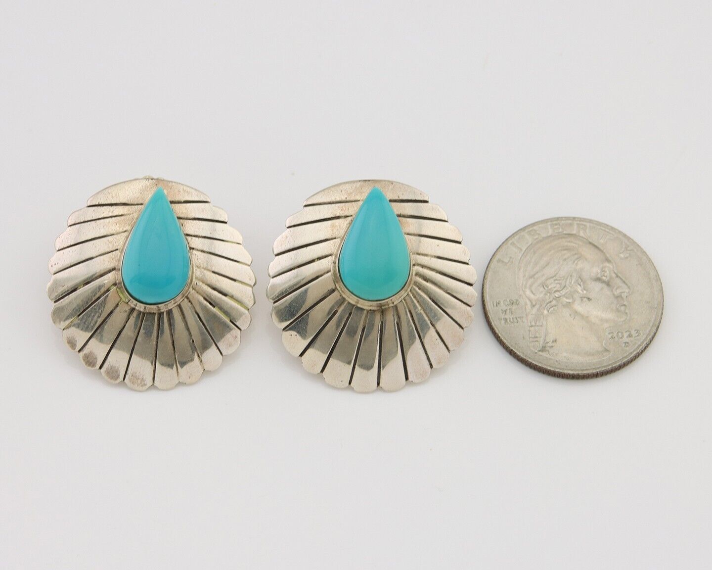 Navajo Earrings 925 Silver Natural Blue Native American Artist C.80's