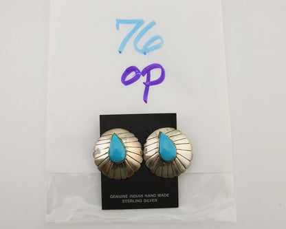 Navajo Earrings 925 Silver Natural Blue Turquoise Native American Artist C.80's