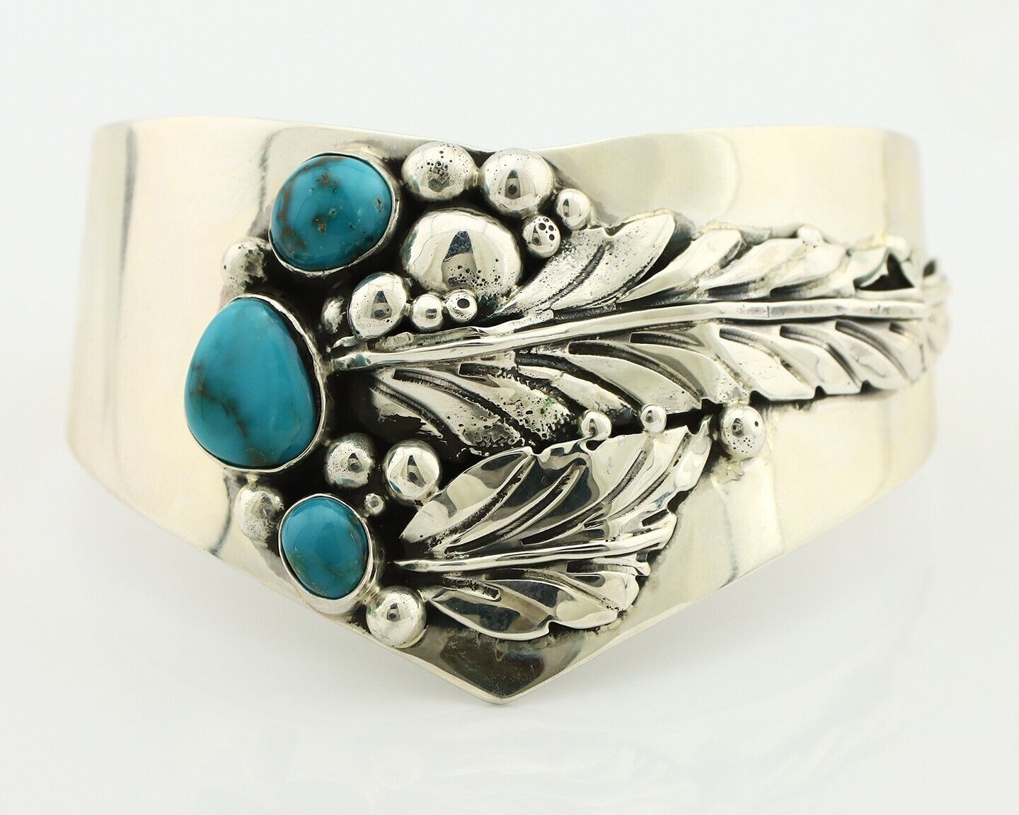 Navajo Bracelet 925 Silver Natural Blue Turquoise Signed David Zachary C.80's