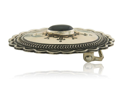 Navajo Belt Buckle 925 Sterling Silver Artist Onyx Signed Lloyd Nelson C.80's