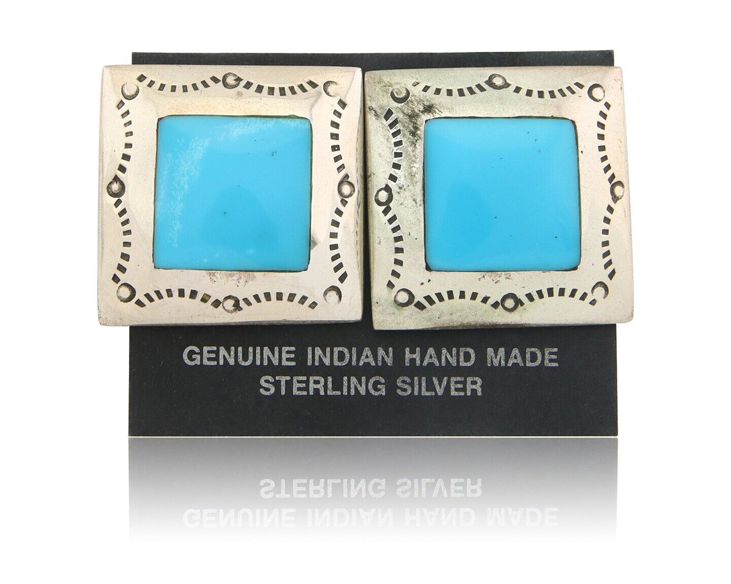 Navajo Earrings 925 Silver Natural Turquoise Native American Artist C.80's