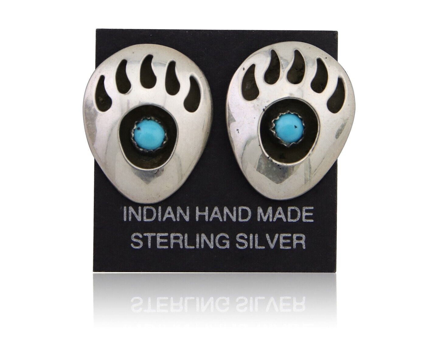 Navajo Paw Earrings 925 Silver Natural Turquoise Native American Artist C.80s