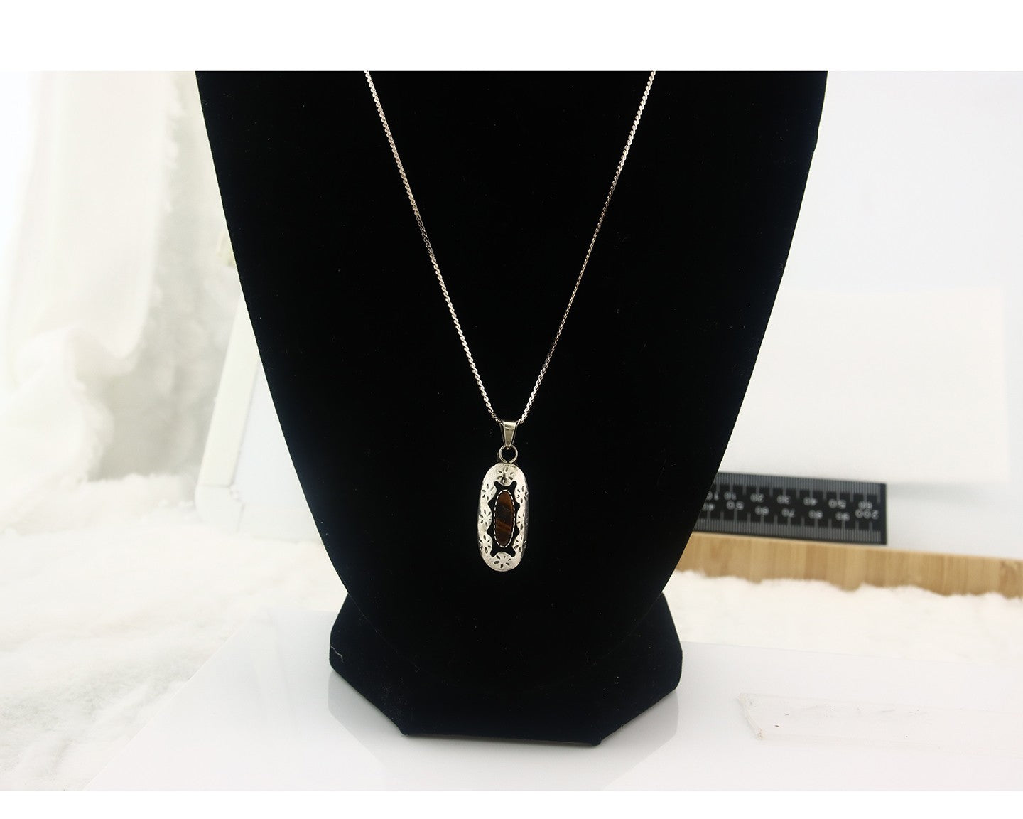 Navajo Sterling Silver Necklace Authentic Tiger Eye Sapphire Vintage Handmade