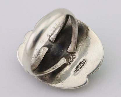 Navajo Ring 925 Silver Green Kingman Turquoise Native American Artist C.80's