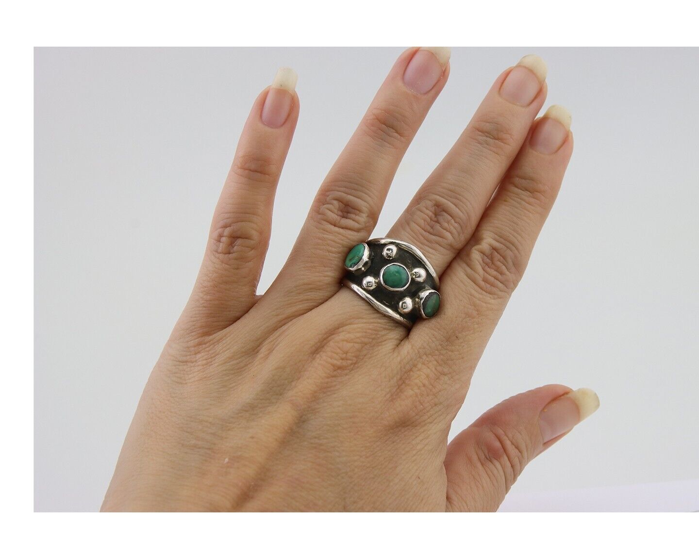 Navajo Handmade Ring 925 Silver Natural Turquoise Native Artist C.80's