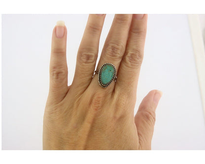 Navajo Ring 925 Sterling Natural Turquoise Native Artist C.80's Size 6.0