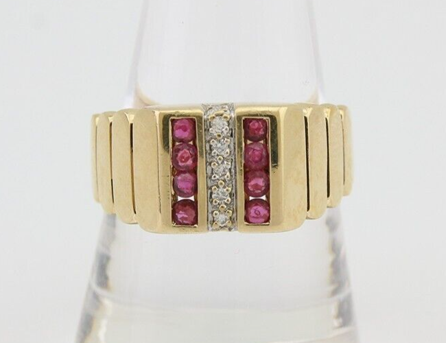 Men Natural Diamond & Ruby Ring 14k Solid Yellow Gold Size 9.75