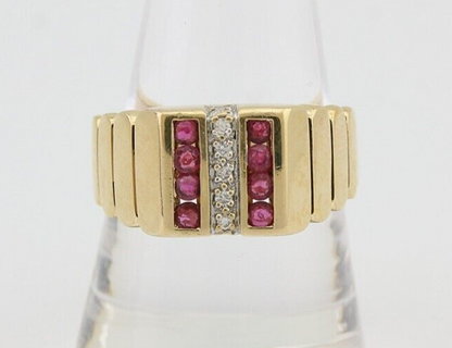 Men Natural Diamond & Ruby Ring 14k Solid Yellow Gold Size 9.75