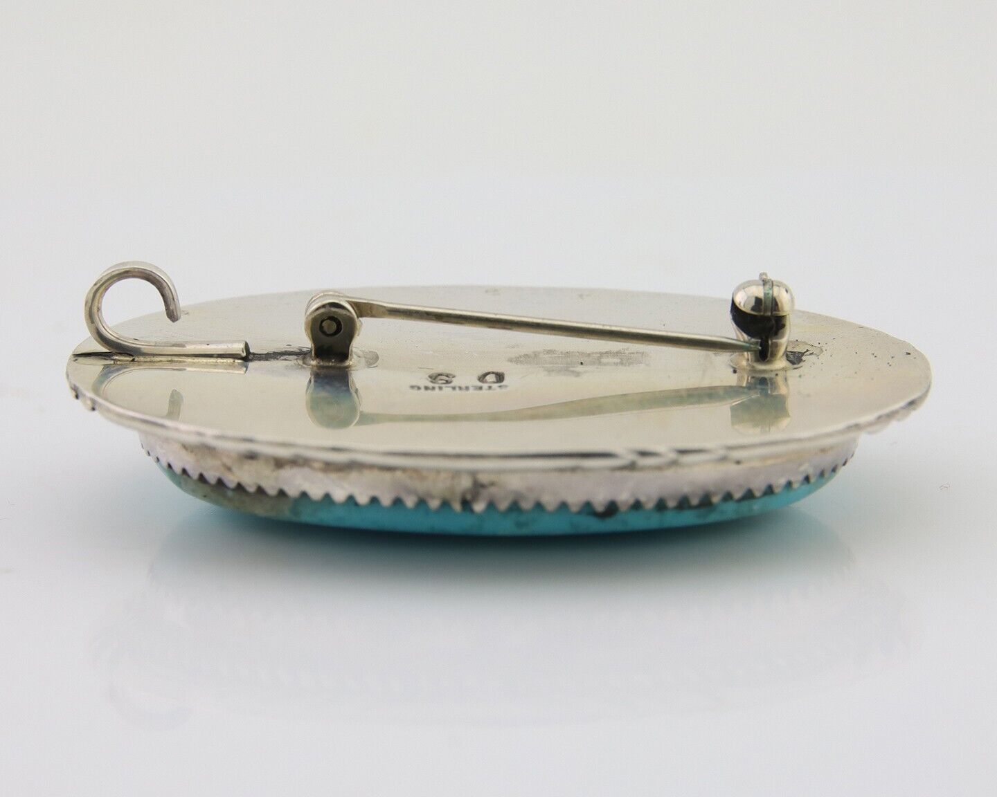 Navajo Pin Pendant 925 Silver Natural Blue Turquoise Artist signed DS C.80's