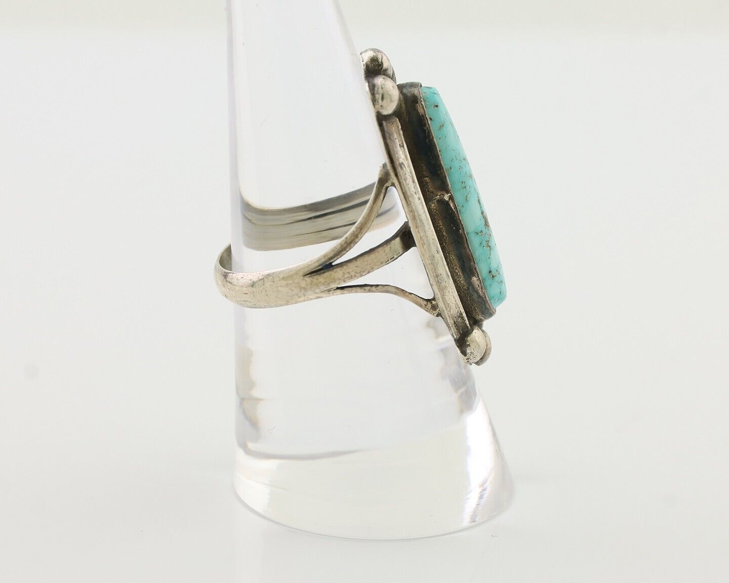 Navajo Turquoise Ring 925 Silver Native Artist Signed Sunrise Size 8.0 C.80's