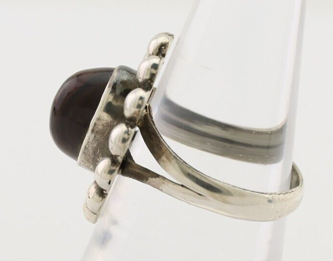 Navajo Handmade Ring 925 Silver Natural Fire Opal Native Artist Size 7.0 C.80's