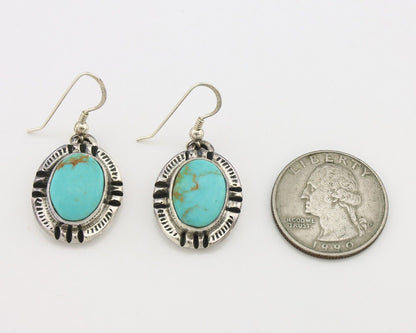 Navajo Handmade Earrings 925 Silver Natural Arizona Turquoise Signed Gecko C.80s
