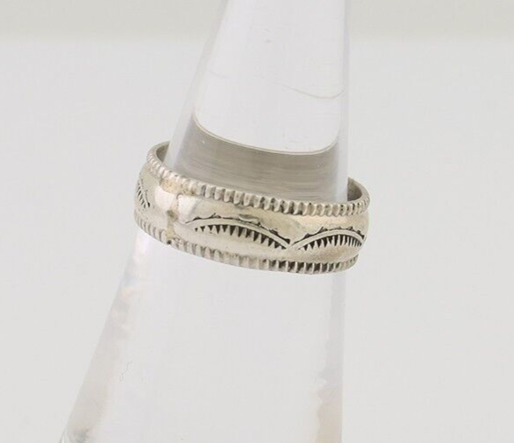 Navajo Hand Stamped Band 925 Silver 6.0 mm Native Artist Size 5.75 C.80's