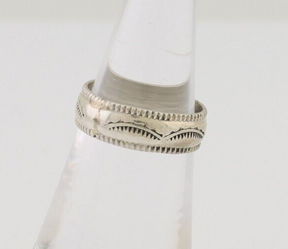 Navajo Hand Stamped Band 925 Silver 6.0 mm Native Artist Size 5.75 C.80's