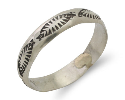 Navajo Hand Stamped Band 925 Silver 5.0 mm Signed Larry Chavez Size 11.75 C.80's