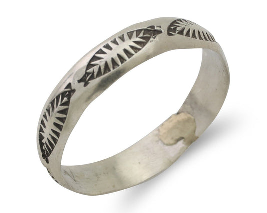 Navajo Hand Stamped Band 925 Silver 5.0 mm Signed Larry Chavez Size 11.75 C.80's