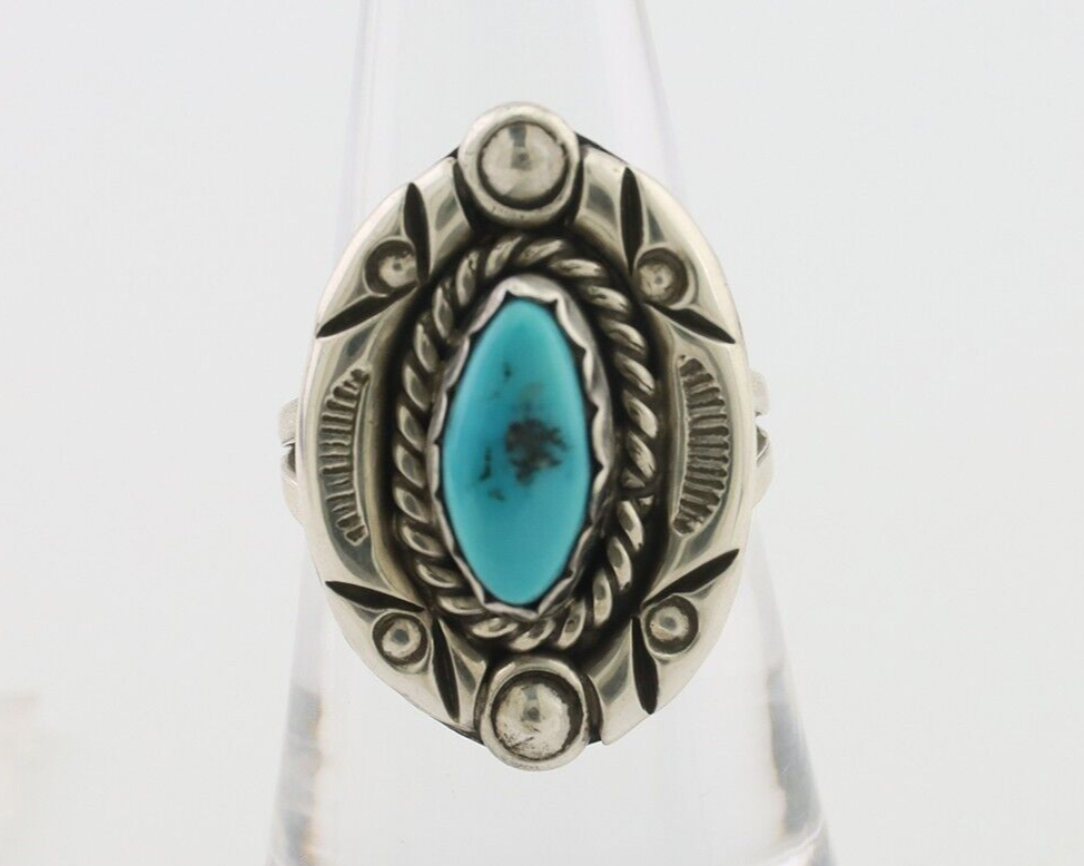 Navajo Ring 925 Silver Sleeping Beauty Turquoise Signed V & N EDSITTY C.80's