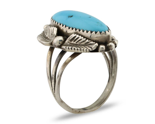 Navajo Ring 925 Silver Sleeping Beauty Turquoise Signed SC C.80's
