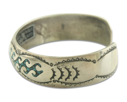 Navajo Bracelet 925 Silver Inlaid Turquoise Cuff Artist Signed NAKAI C.80's