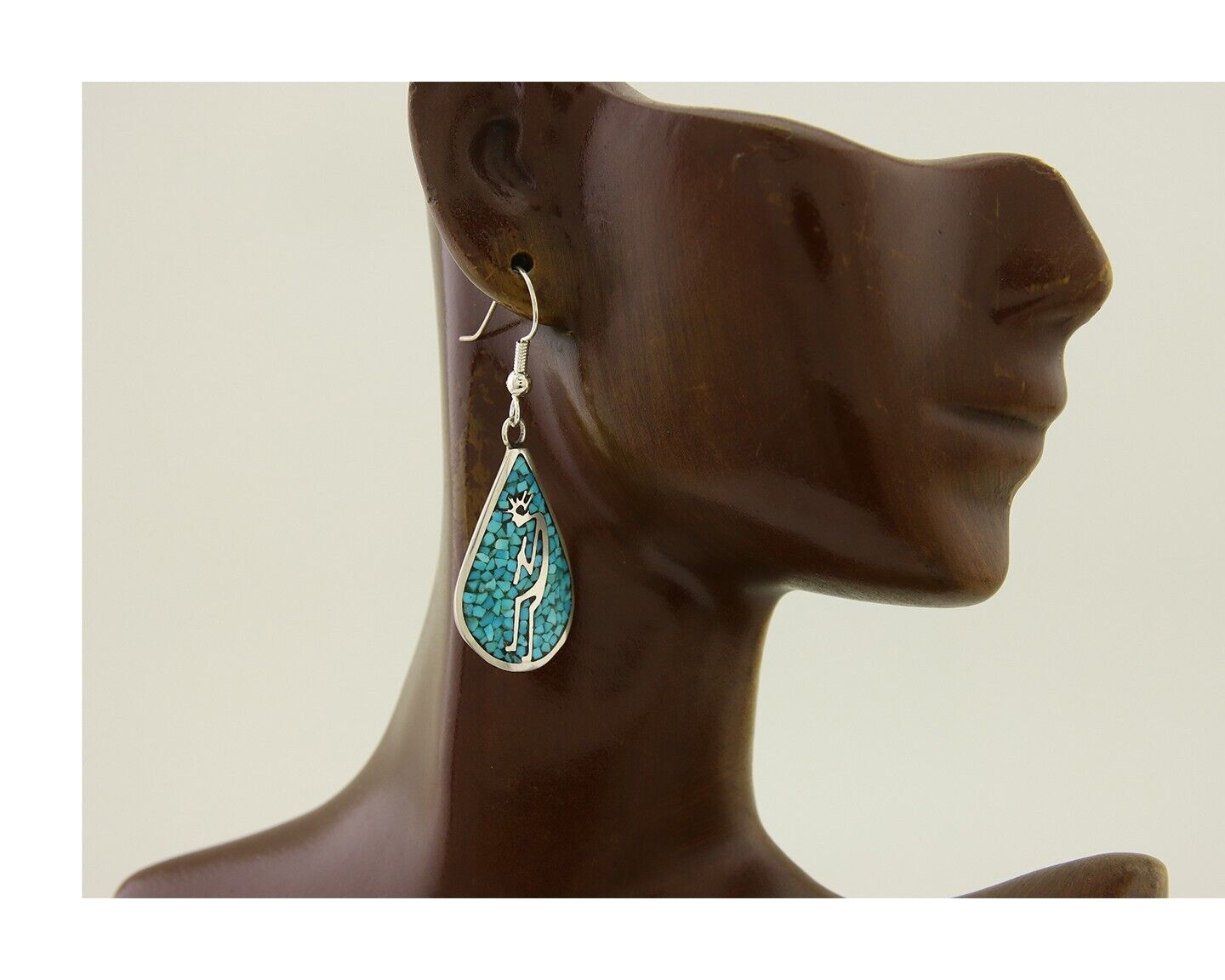 Navajo Kokopelli Earrings 999 Nickel Chip Inlay Turquoise Coral Native American