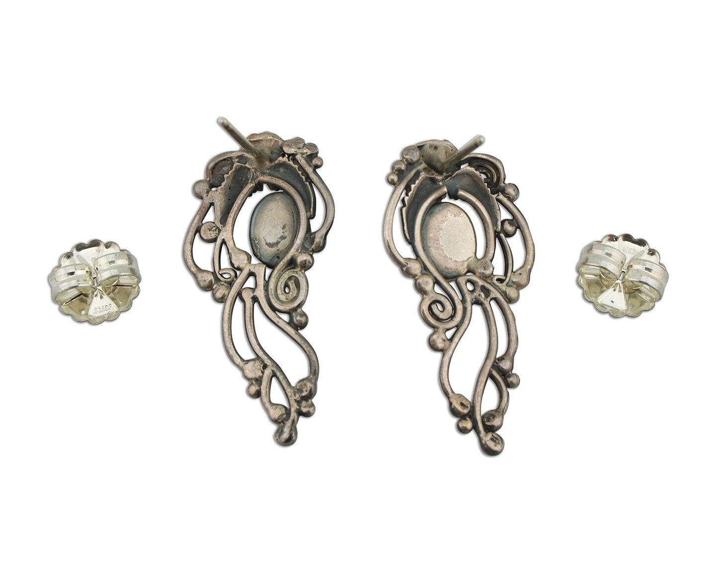 Navajo Earrings 925 Silver Natural Blue Turquoise Native American Artist C.80s