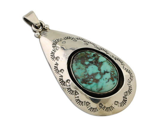 Navajo Pendant 925 Silver Blue Gem Turquoise Artist Signed MC C.80's