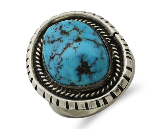 Navajo Ring 925 Silver Sleeping Beauty Turquoise Signed SC C.80's