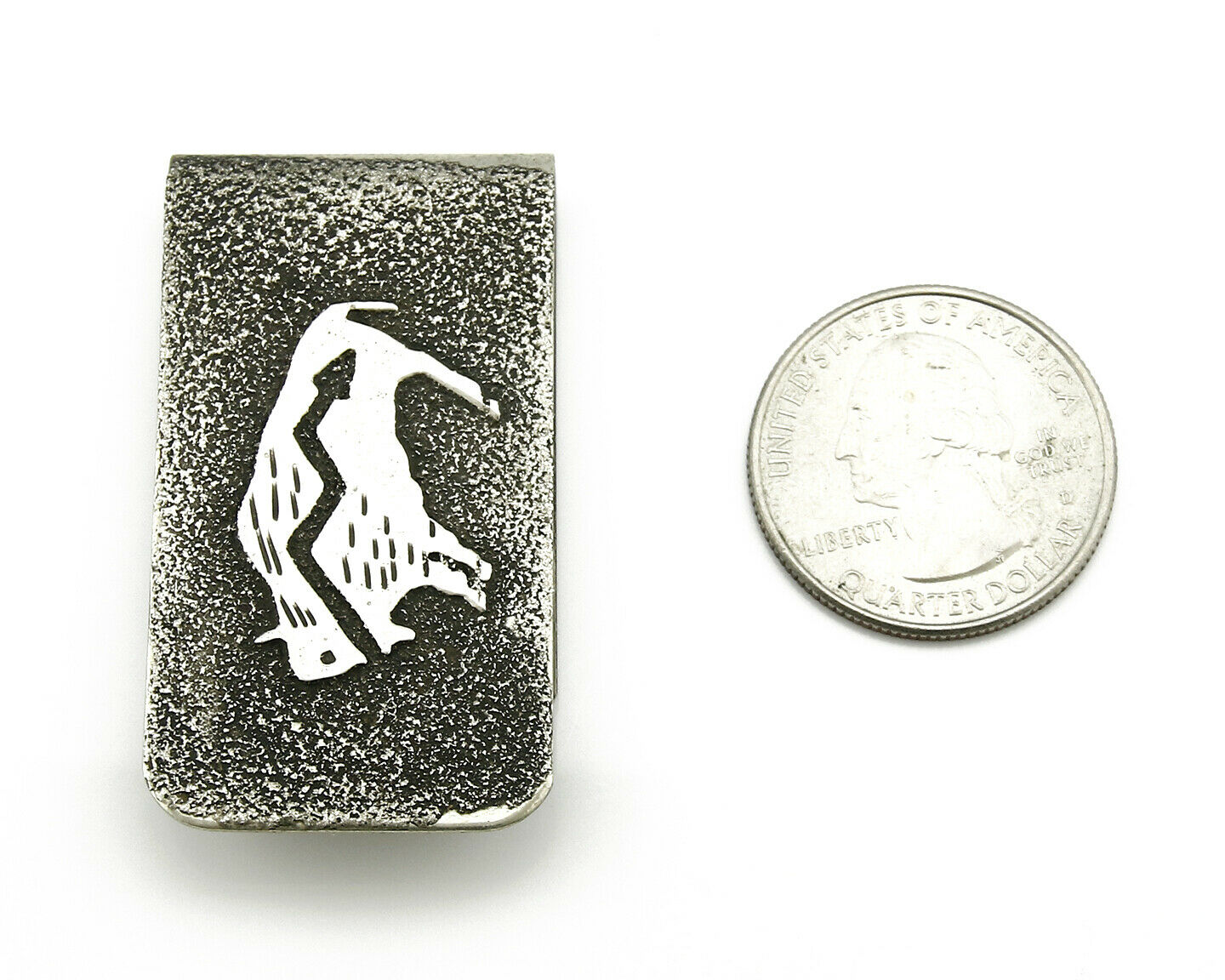 Navajo Money Clip .925 Silver & Nickle Hand Stamped Artist RB C.80's-90's