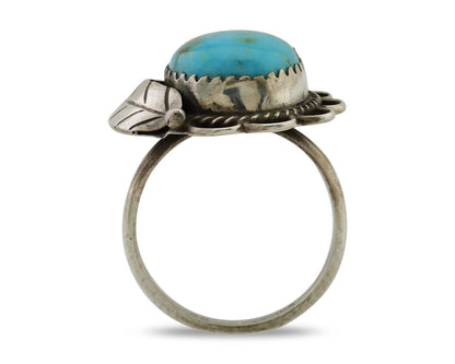 Navajo Ring 925 Silver Kingman Turquoise Native American Artist C.80's