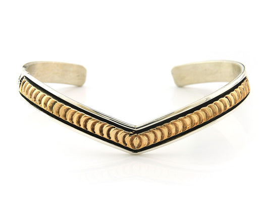 Navajo Cuff Bracelet Sterling Silver & Gold Vintage Signed RL