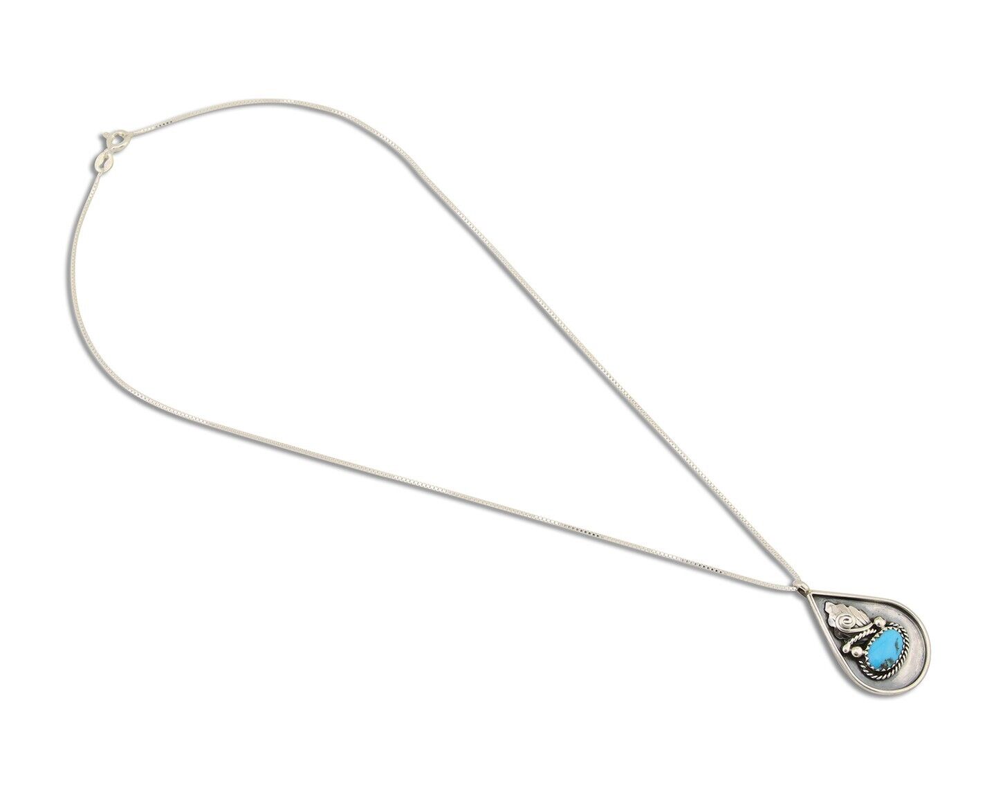 Navajo Necklace 925 Silver Natural Blue Turquoise Artist Signed JASON BAHE C.80s