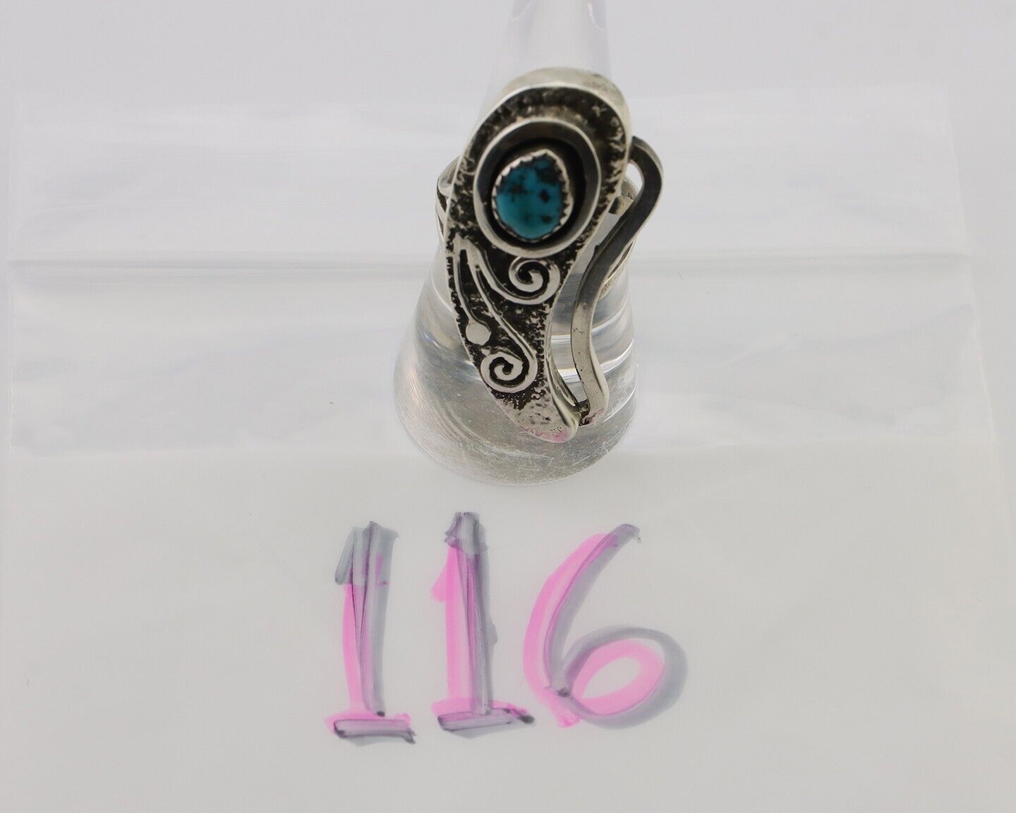Navajo Handmade Ring 925 Silver Sleeping B Turquoise Artist Signed IHMJ C.80's