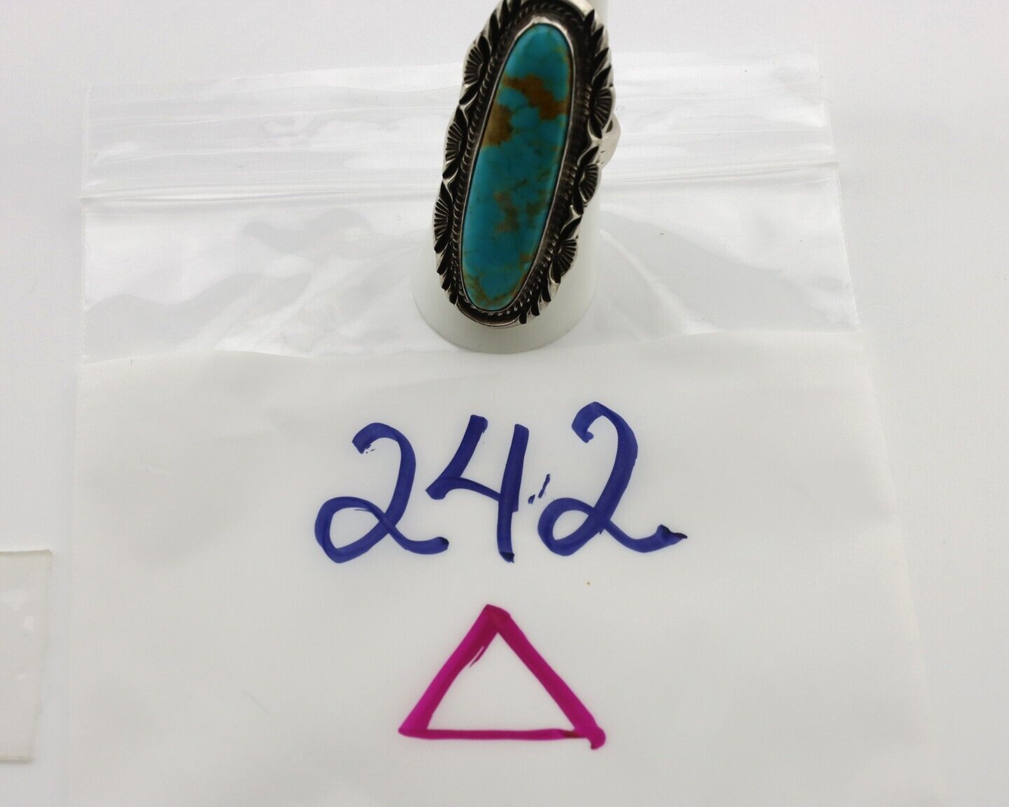 Navajo Ring 925 Silver Natural Mined Turquoise Artist Signed Mike Begay C.80's
