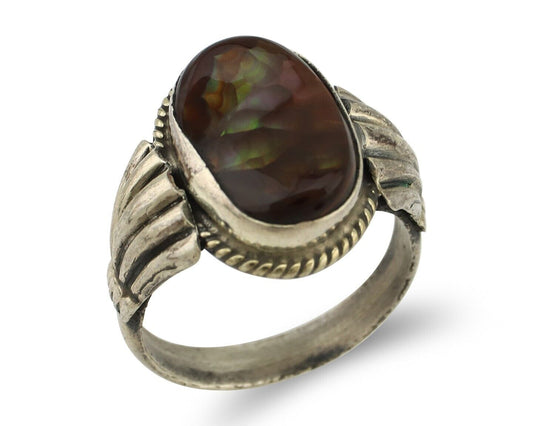 Navajo Handmade Ring 925 Silver Natural High Grade Fire Opal Native Artist C.80s