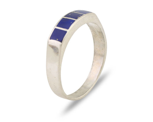 Navajo Handmade Ring 925 Silver Natural Lapis Lazuli Artist Signed SC C.80's