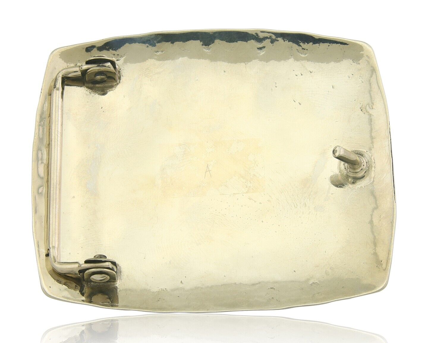 Navajo Belt Buckle .999 Nickel Agate Native Artist Handmade 2.5 x 3.0 in C.80s