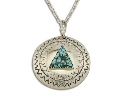 Unique Navajo Indian Puebla Scene Reversable Turquoise .925 Silver Pendant