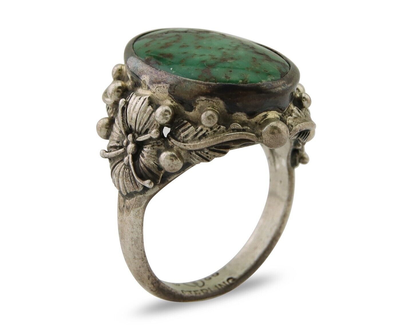 Navajo Ring 925 Silver Green Turquoise Signed CD C.1986's