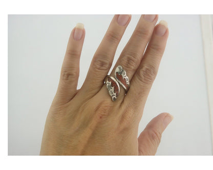 Navajo Ring 925 Silver Inlaid Natural Coral Native Artist C.80's Size 7.0