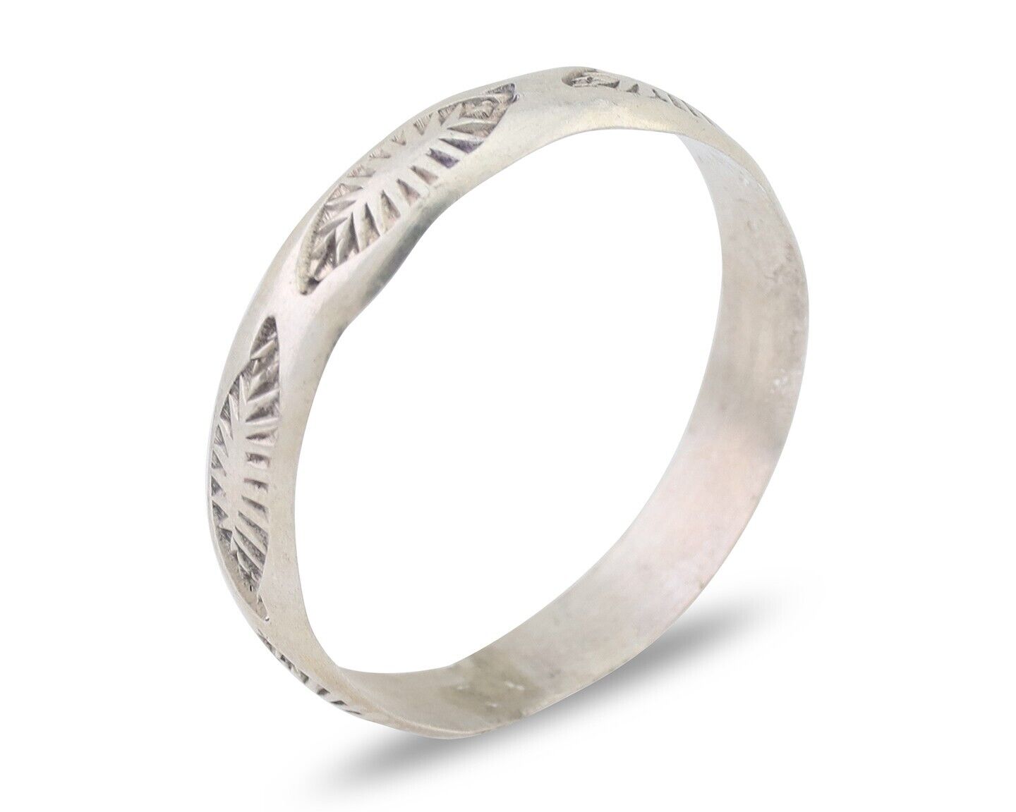 Navajo Hand Stamped Band 925 Silver 5.0 mm Signed Larry Chavez Size 13 C.80's