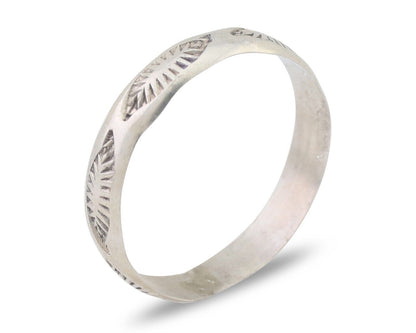 Navajo Hand Stamped Band 925 Silver 5.0 mm Signed Larry Chavez Size 13 C.80's