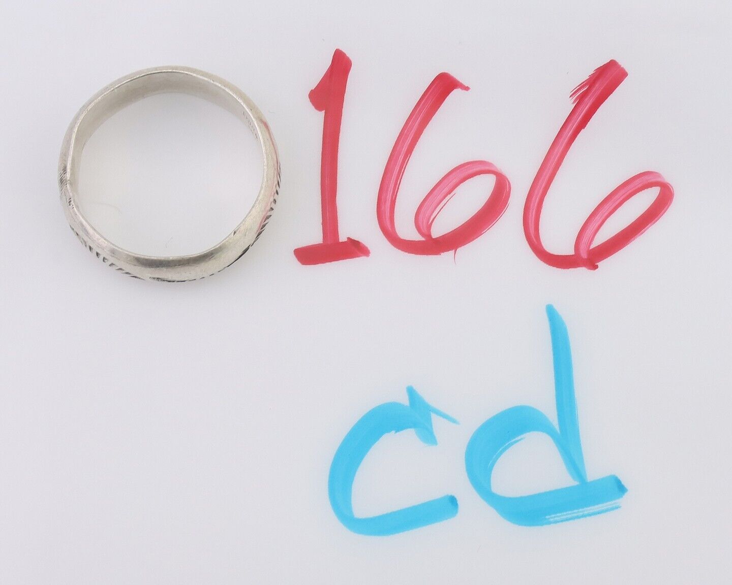 Navajo Hand Stamped Band 925 Silver 6.0 mm Signed Larry Chavez Size 8.75 C.80's