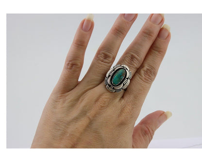 Navajo Ring 925 Silver Natural Turquoise Signed Leonard & Marian Nez C.80's