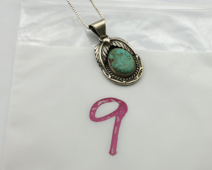 Navajo Kingman Turquoise Pendant .925 Silver Artist Signed Sunrise C.80's