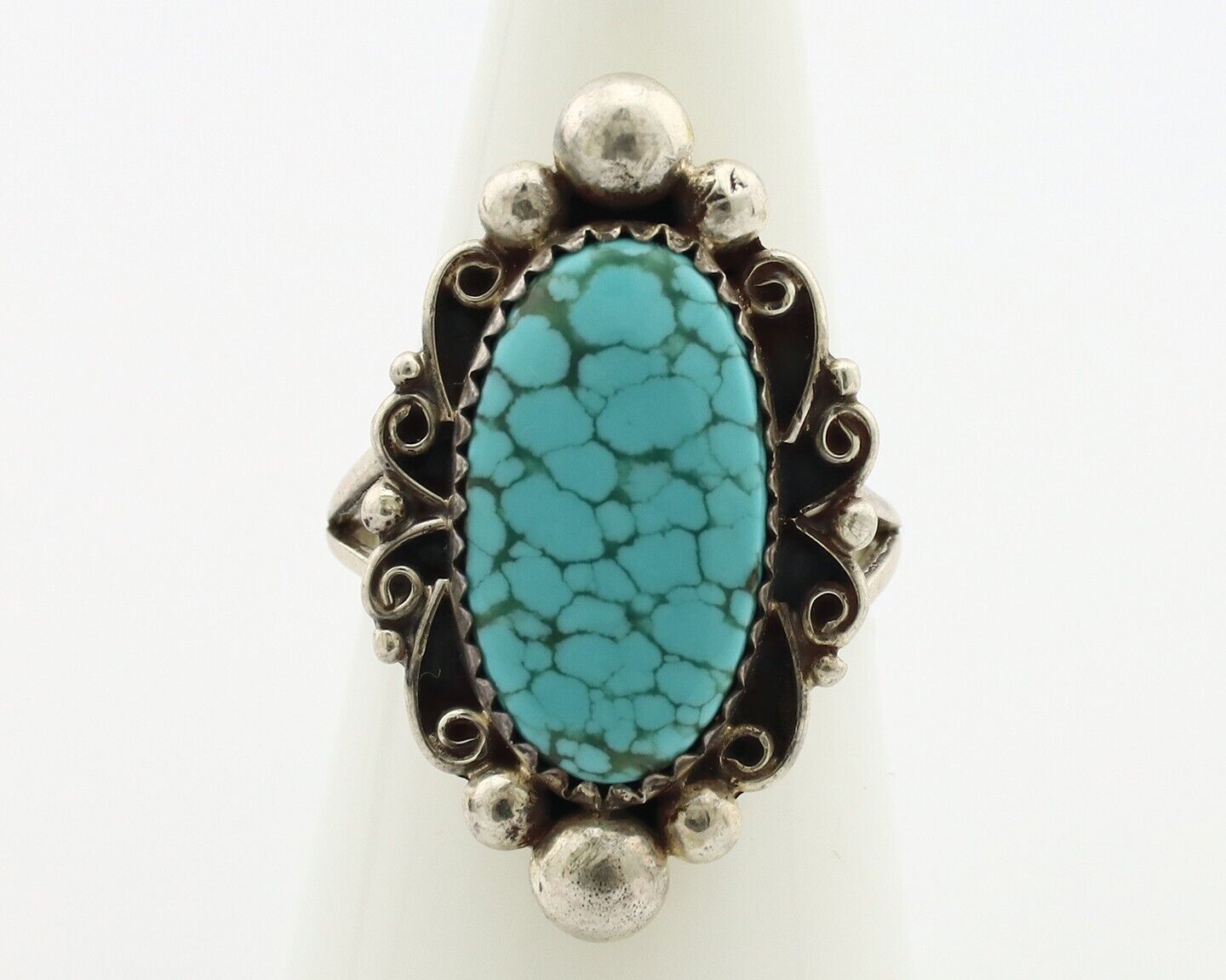 Navajo Ring 925 Silver Spiderweb Turquoise Native American Artist C.80's